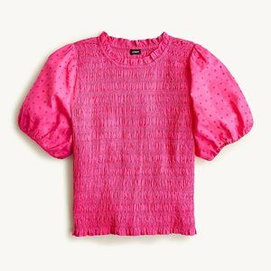J Crew Puff-Sleeve Textured Voile Smocked Top - XS Crisp Begonia